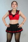 Disfraz sexy colegiala top babero minifalda pantimedias cosplay DCRED.jpg