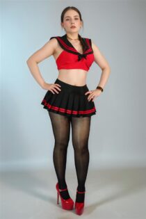 Disfraz sexy colegiala top babero minifalda pantimedias cosplay DCRED