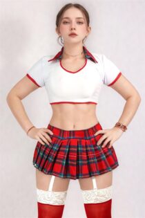 Disfraz de colegiala dama atrevido coqueto con medias  ligueros falda DIZ24