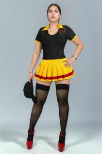 Disfraz Atrevido Mensajera Delivery Tipo Dhl Con Medias Minifalda Tableada Blusa DIZ25