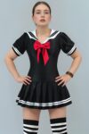 Sexy disfraz de colegiala asiatica seifuku negro moño pantyblusa calcetas DIZ41