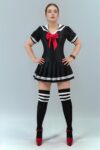 Sexy disfraz de colegiala asiatica seifuku negro moño pantyblusa calcetas DIZ41