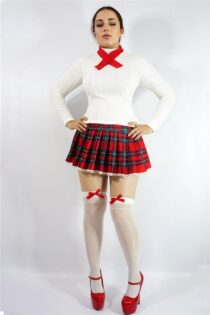 Disfraz De Colegiala Dama Hot Minifalda Tableada Blusa Moño Y Medias Halloween Atrevido DIZ46