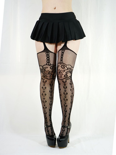 Minifalda Colegiala Con Liguero De Red Medias Atrevida 413 OUTFITCOOlMX-MEXICO