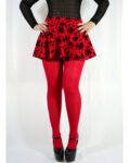 Minifalda Circular Corta + Mallas Opacas Tela Flock Rojo Hot Rojo Flores Unita F435