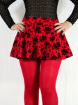 Minifalda Circular Corta + Mallas Opacas Tela Flock Rojo Hot Rojo Flores Unita F435