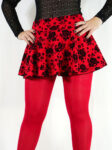 Minifalda Circular Corta + Mallas Opacas Tela Flock Rojo Hot Rojo Flores Unita F435