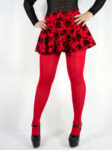 Minifalda Circular Corta + Mallas Opacas Tela Flock Rojo Hot Rojo Flores Unita F435