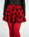 Minifalda Circular Corta + Mallas Opacas Tela Flock Rojo Hot Rojo Flores Unita F435
